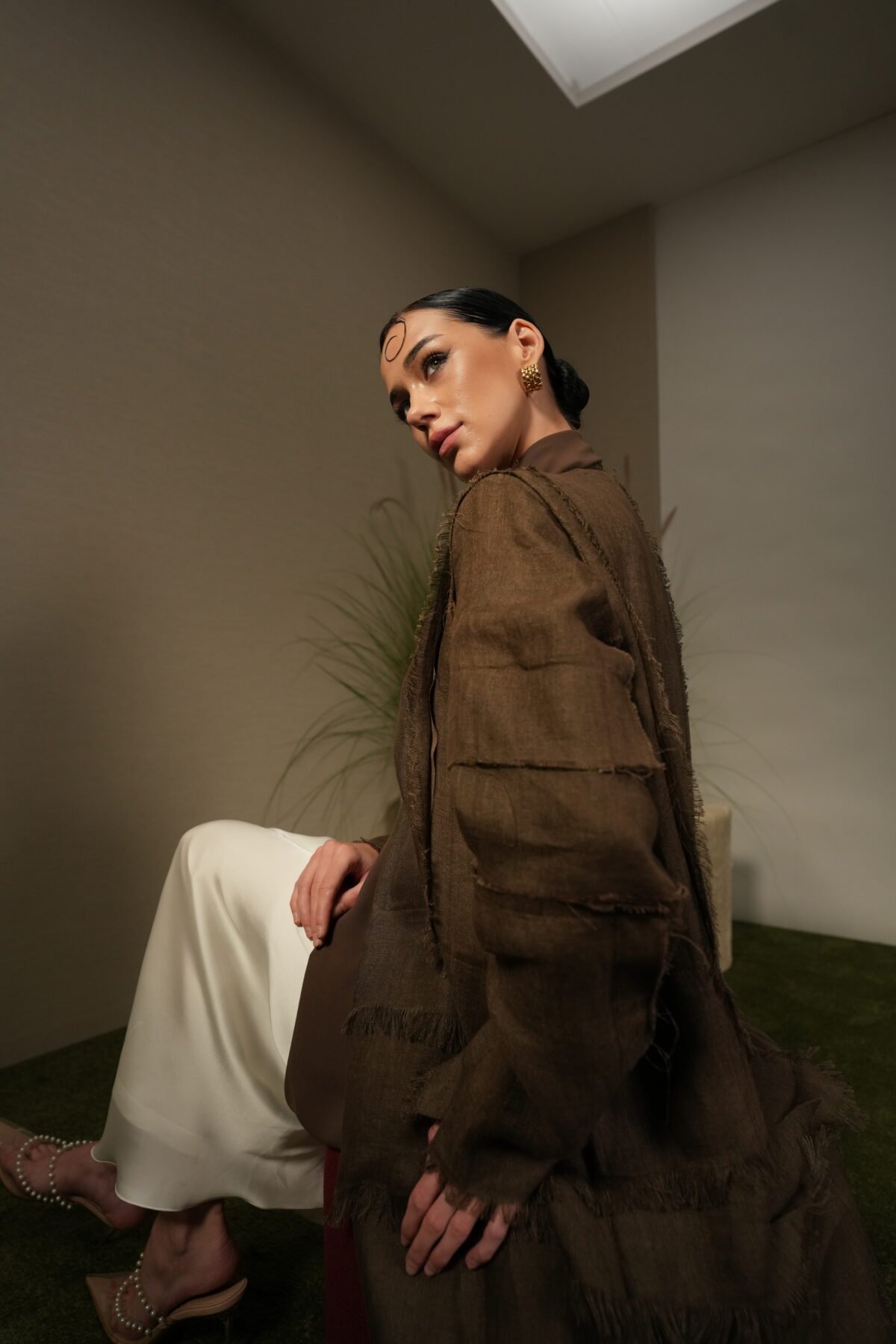 Frayed-Edge Abaya Khaki